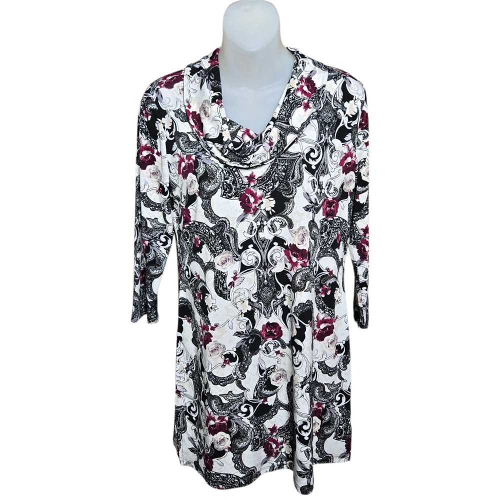 White House Black Market Womens Romantic Floral Tunic Shirt Size M Cowl Regency